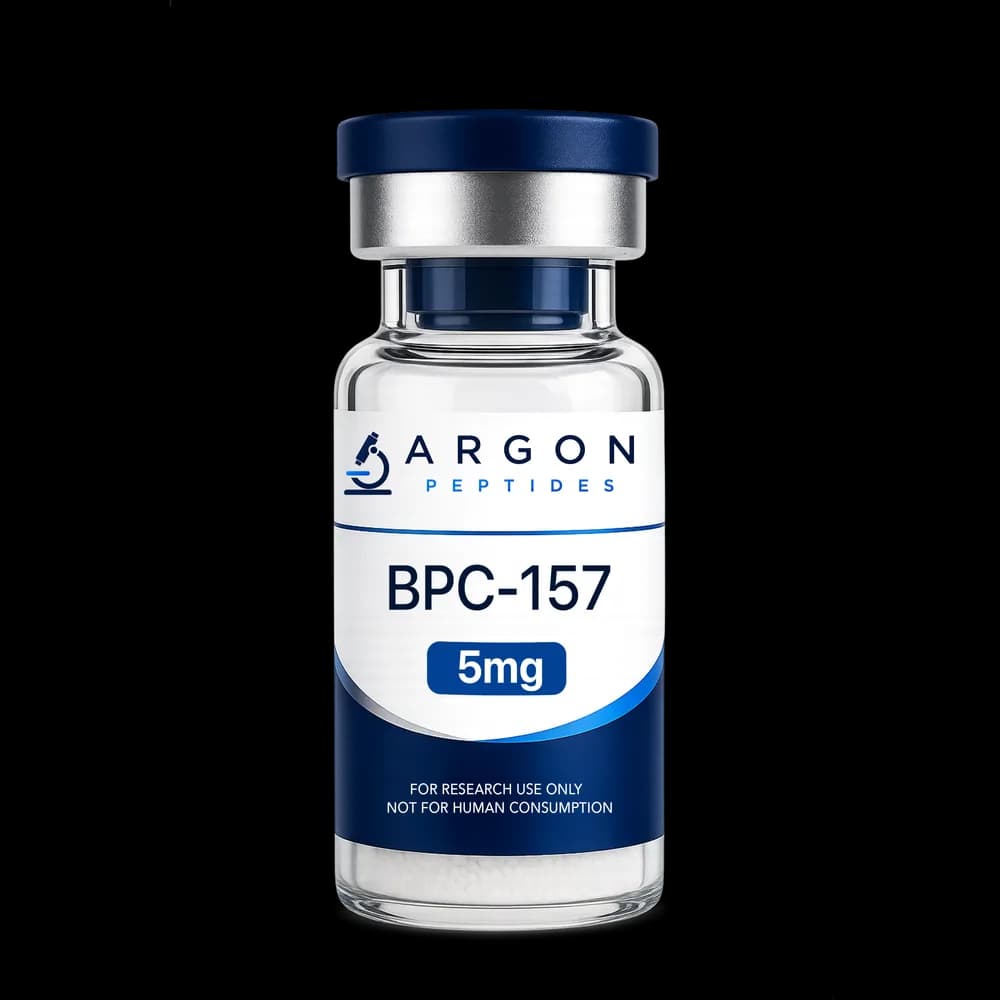 BPC-157 research peptide vial — 98.67% HPLC purity, lyophilised powder, research use only