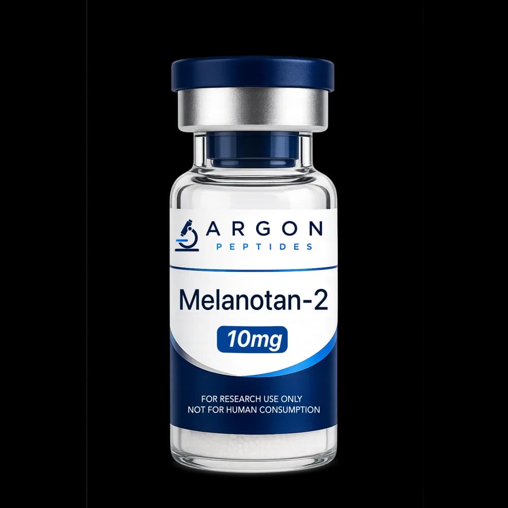 Melanotan 2 research peptide vial — 99.1% HPLC purity, lyophilised powder, research use only
